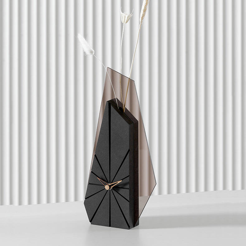 Modern Wood Black Abstract Geometry Mantel & Table Top Clock