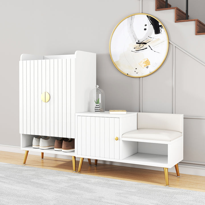 Shoe Storage Entryway Bench Shoe Rack with Storage Cabinet in White