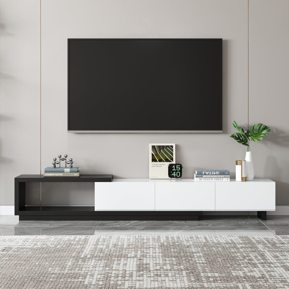 Quoint Modern TV Stand Retracted & Extendable 3-Drawer Media Console for TV Up to 2550mm