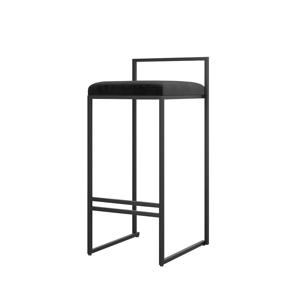 Modern Black Velvet Counter Stool Bar Stool Set of 2 with Back & Footrest