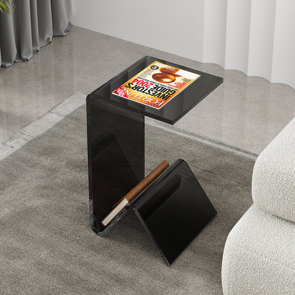 C-shaped Black End Table with Storage Acrylic Small Space Side Table