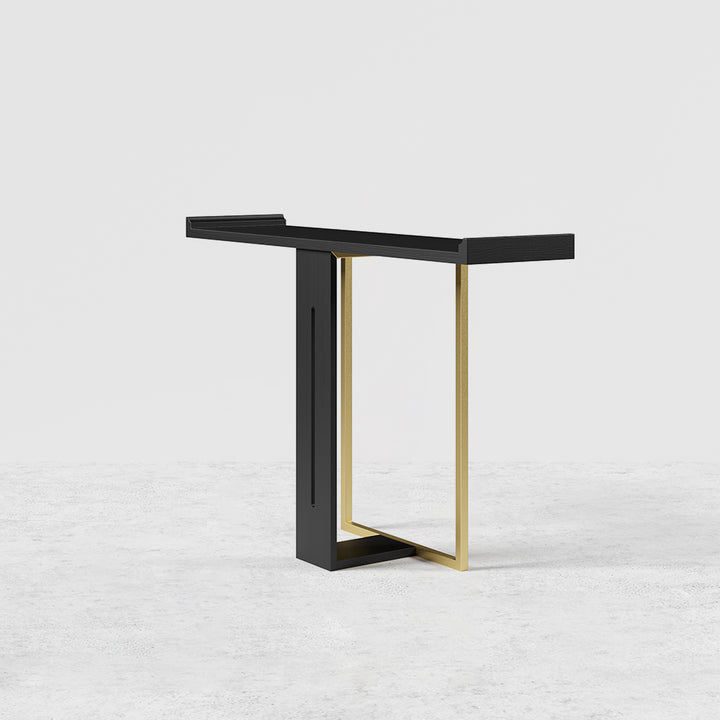 1000mm Narrow Console Table for Hallway Foyer Black Solid Wood & Gold Metal in Small