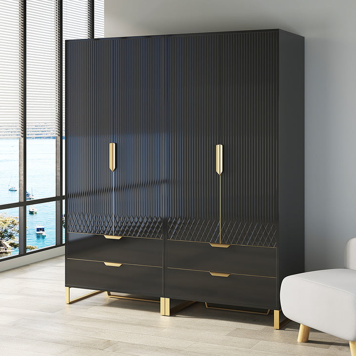 Aro Modern Black Tall Wardrobe with Storage Bedroom Clothing Armoire