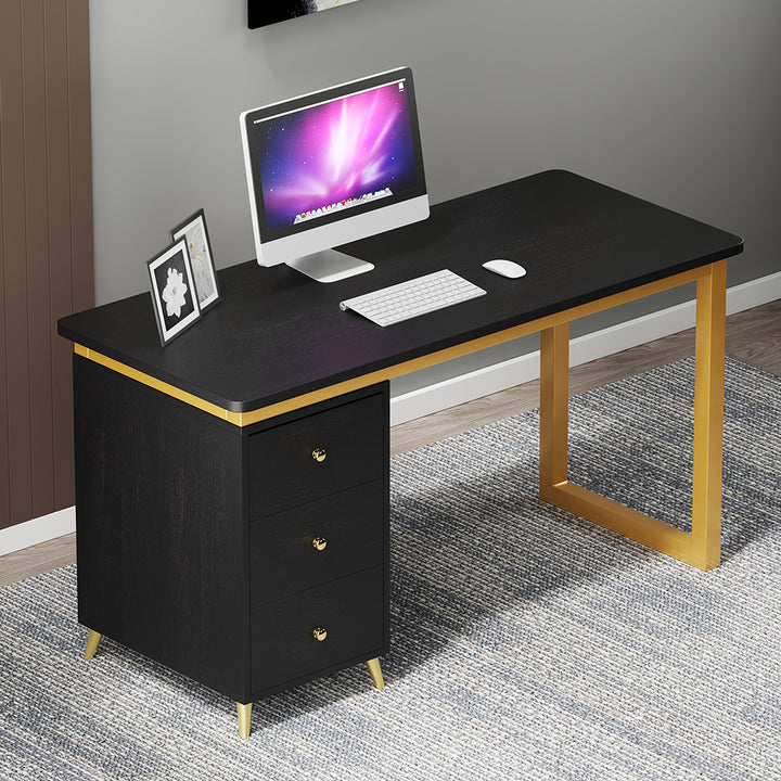 Modern 1400mm Black Wooden Home Office Writing Desk with Drawers in Gold