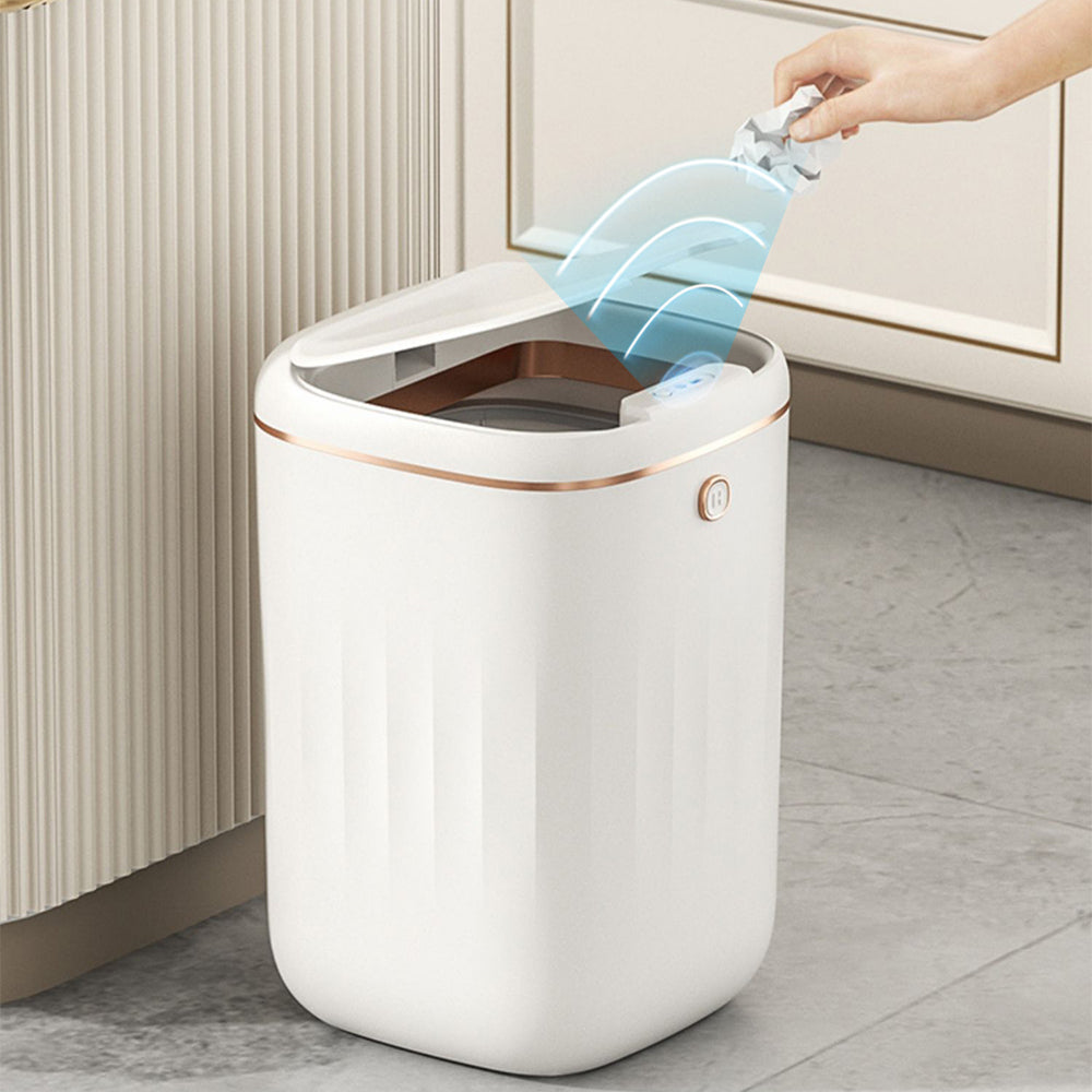 Automatic Touchless Motion Sensor White Smart Rubbish Bin for Bathroom Kitchen