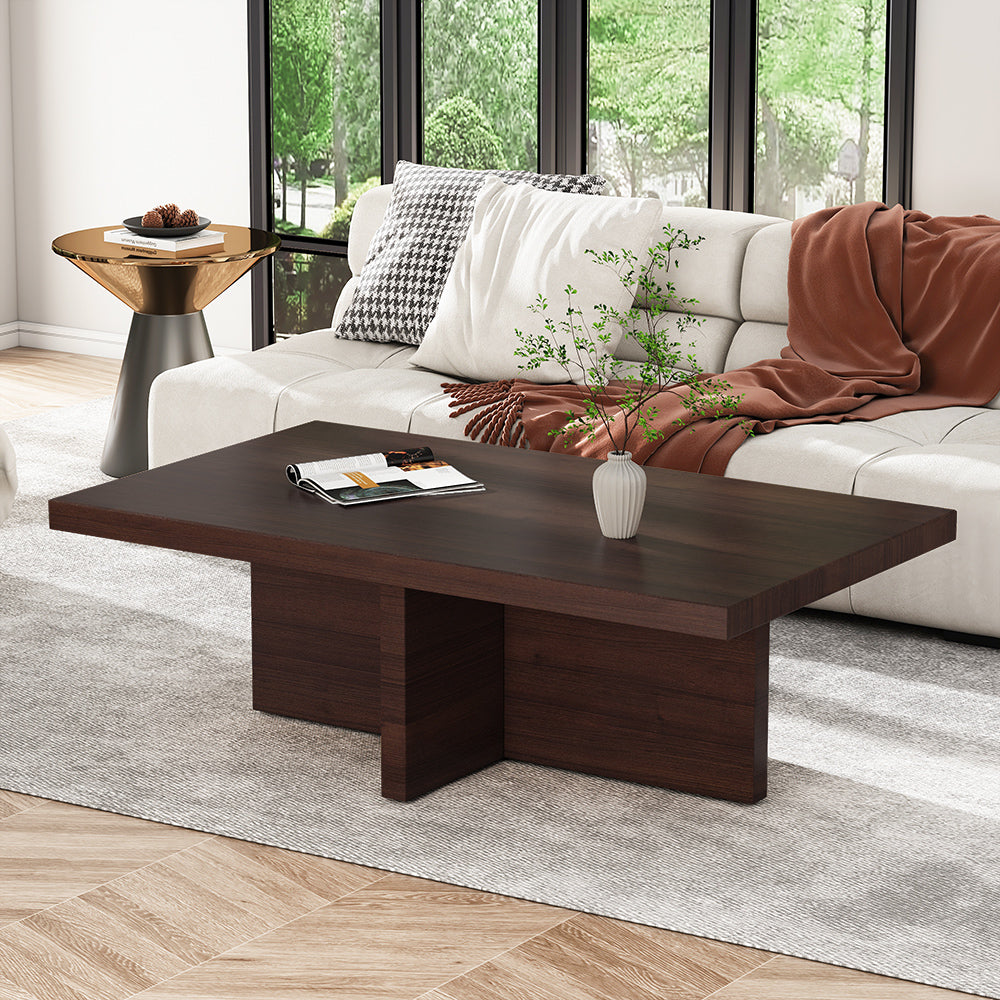 Modern Wooden Rectangle Coffee Table Living Room Cocktail Table in Walnut