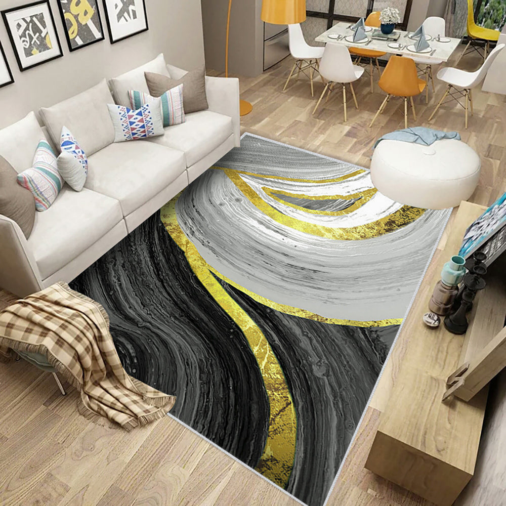 900mm x 1500mm Art Deco Black & Gold Abstract Area Rug Living Room Carpet with Marble Print