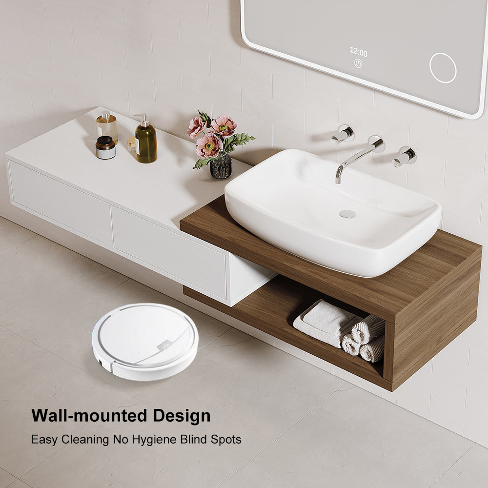 Modern Extendable Floating Bathroom Vanity Set Wall Mounted Vanity in White & Walnut