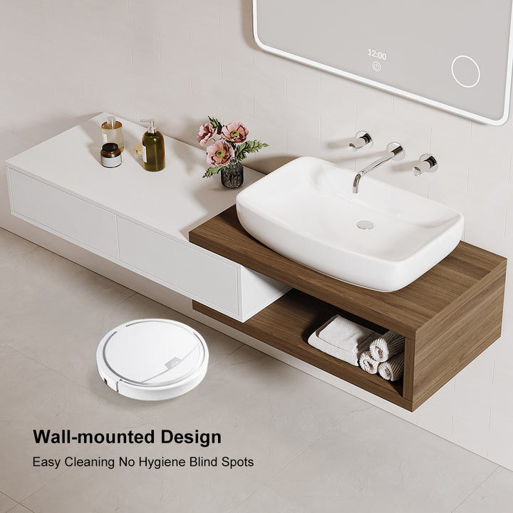 Modern Extendable Floating Bathroom Vanity Set Wall Mounted Vanity in White & Walnut