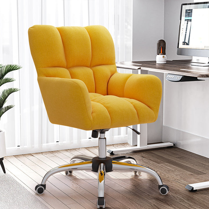 Modern Office Chair Upholstered Cotton & Linen Swivel Task Chair Height Adjustable