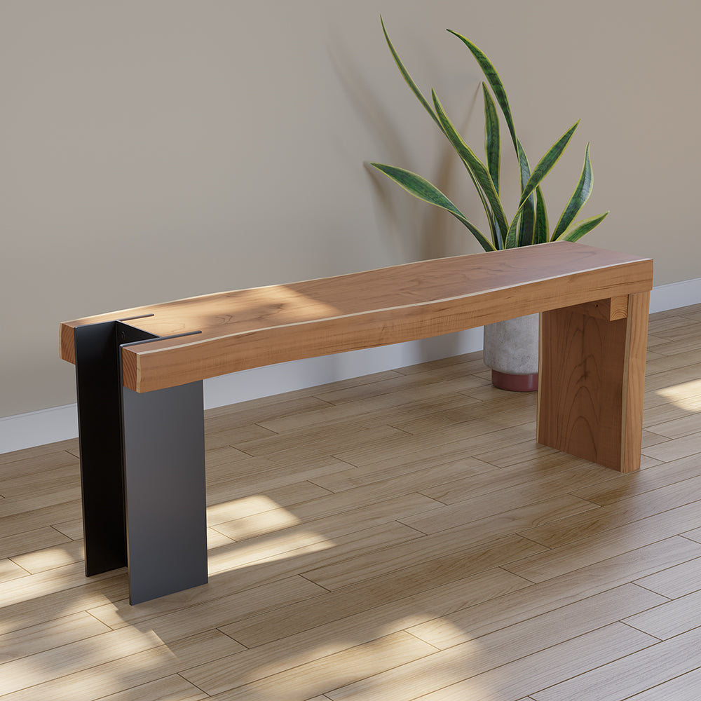 Natural Wood Entryway Bench Modern Bench with Steady Metal Legs