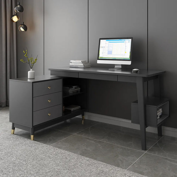 Ultic Gary L Shaped Home Office Desk Desk with Storage Drawers & Shelf Computer Desk (1200mm)