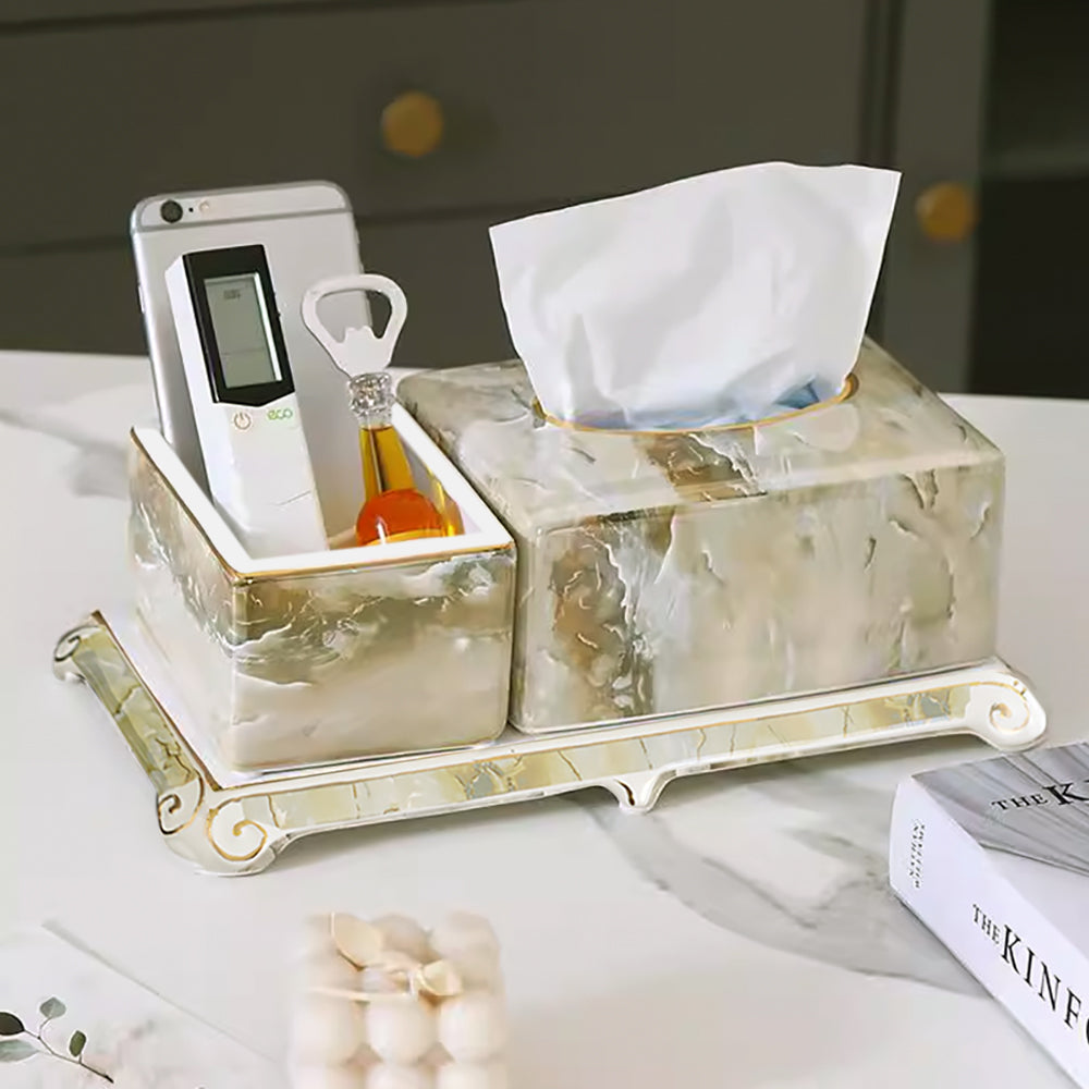 Marble Tissue Box Ceramics Tissue Holder Set