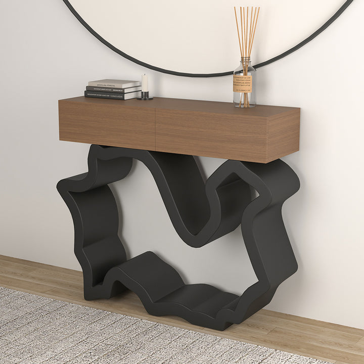 1000mm Modern Walnut & Black Console Table with Drawers