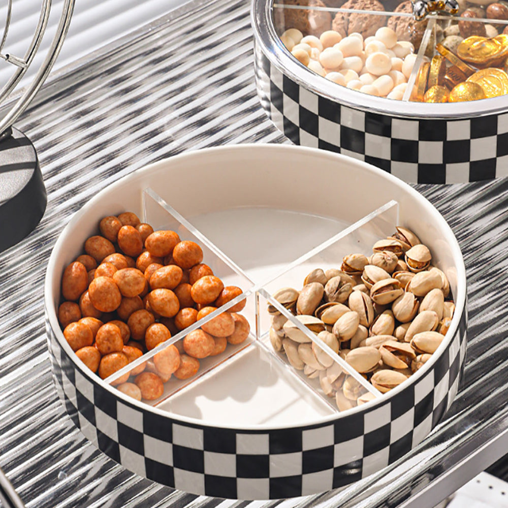 Modern 225mm Divided Serving Tray with Lid 2 Tiered Snack Tray Food Storage Containers