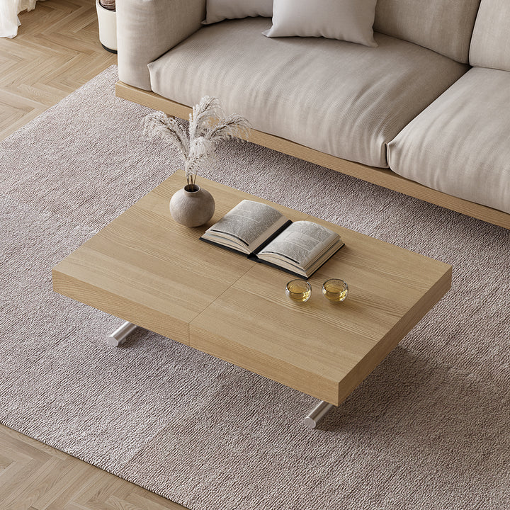 Modern Natural Wood Extendable Coffee Table & Dining Table Rectangle Height Adjustable