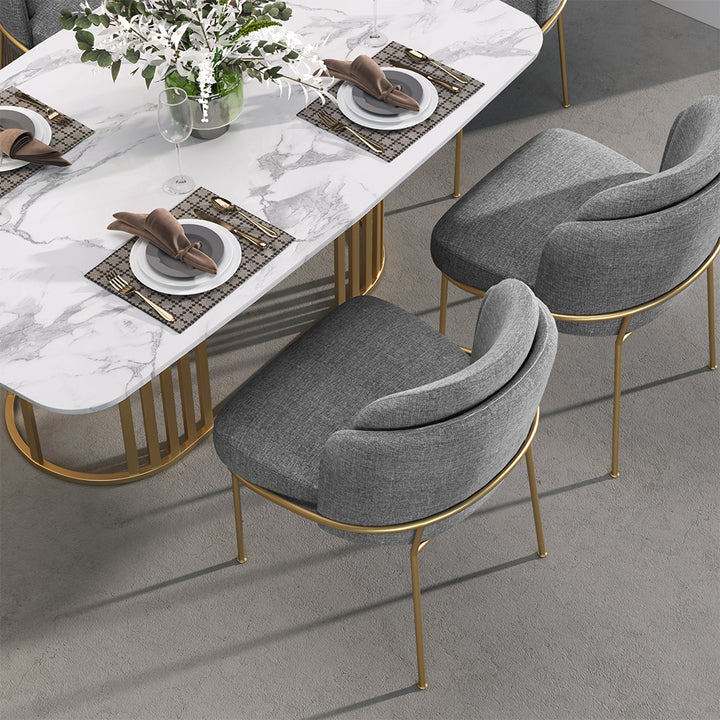 Modern Dining Chairs Cotton&Linen Upholstered Gray Side Chair in Gold Dining Room Chairs