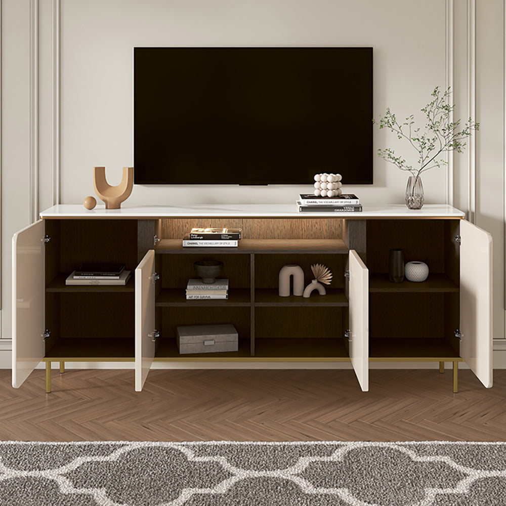 63" Sintered Stone Top Tall Beige TV Stand with 4 Doors & 5 Shelves