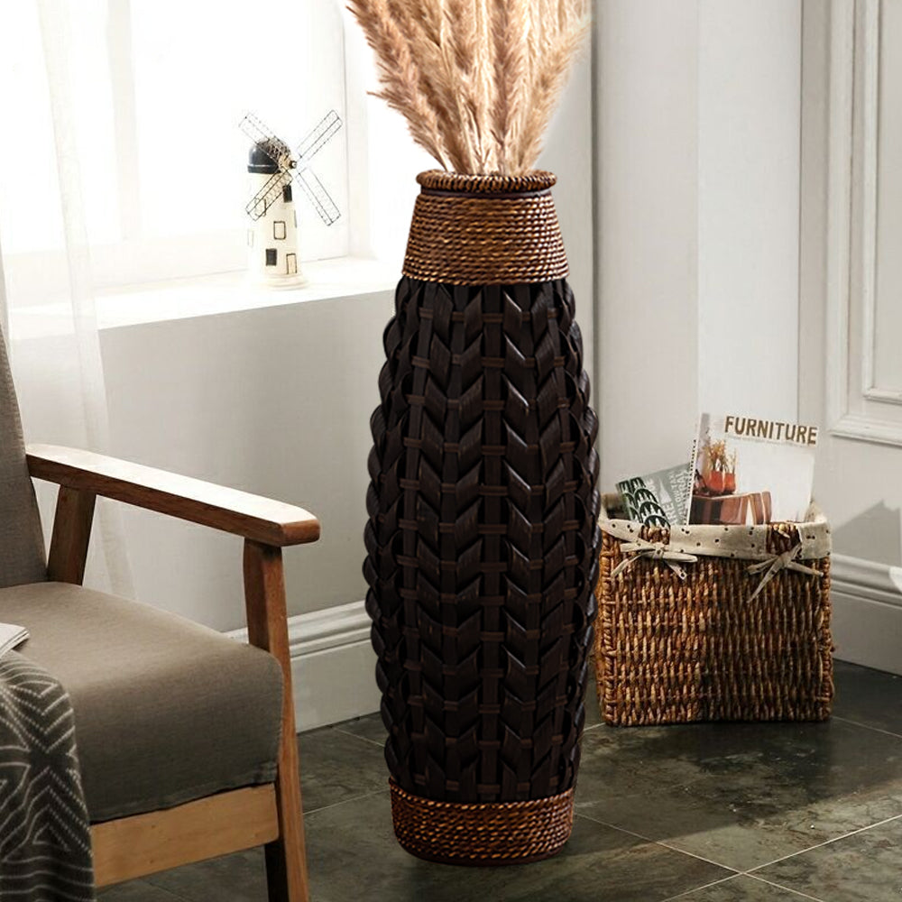 735mm Rustic Tall Woven Bamboo Rattan Standing Floor Vase Decor Art Living Room