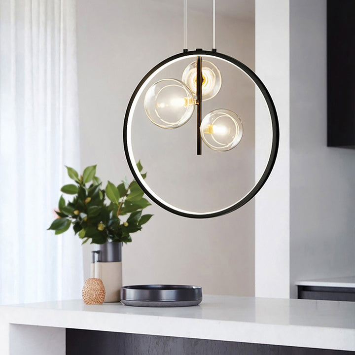 Black Pendant Light Minimalist Glass Globe LED 3-Light for Dining Room