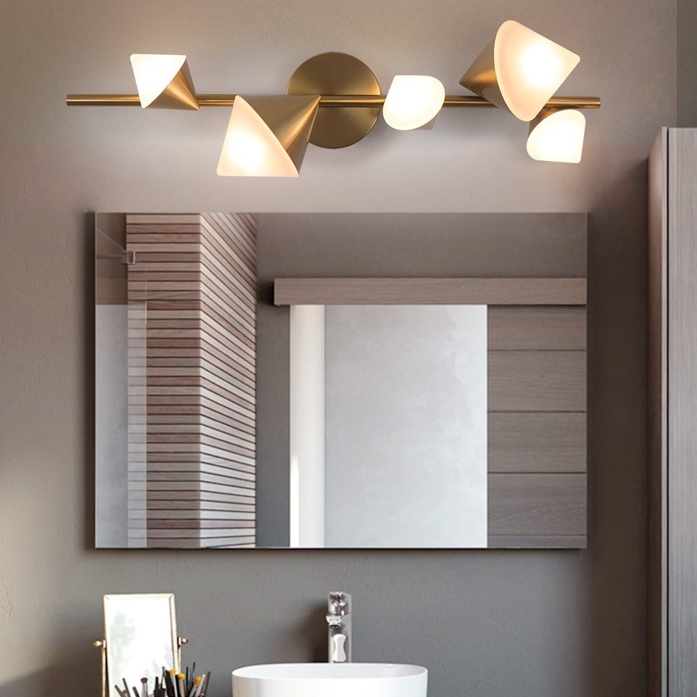 5-Light Modern Gold Bathroom Vanity LED Wall Light Fixtures with White Shade