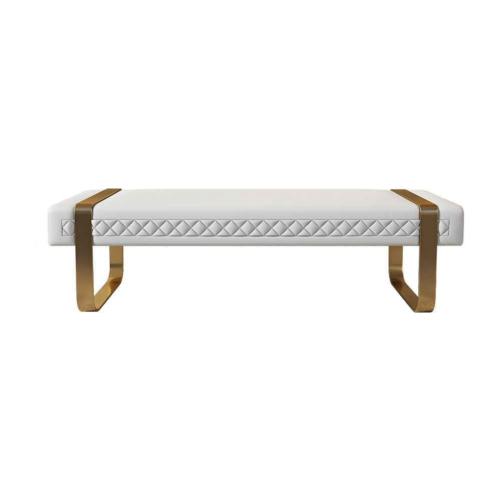 Modern White Faux Leather Upholstered Bedroom Bench with Stainless Steel Frame