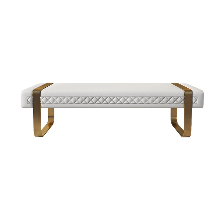 Modern White Faux Leather Upholstered Bedroom Bench with Stainless Steel Frame