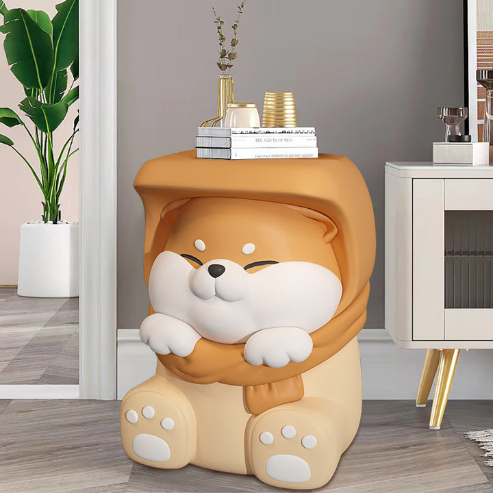 Cute Dog Side Table Floor Resin End Table Footstool for Living Room