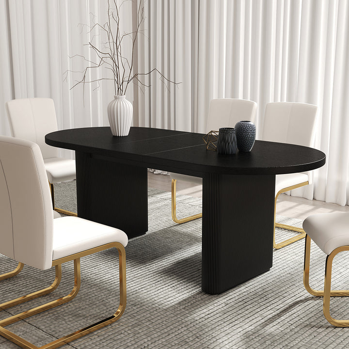 Japandi 63"-79" Oval Extendable Black Dining Table Butterfly Leaf 4-6 Seater