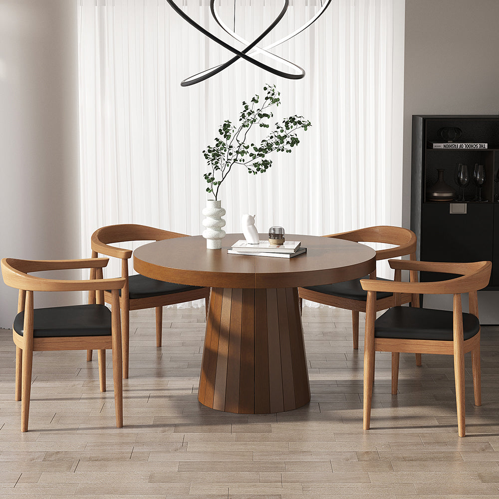 Oval&Round Dining Table Extendable Table Pedestal 6-Seater Japandi Walnut