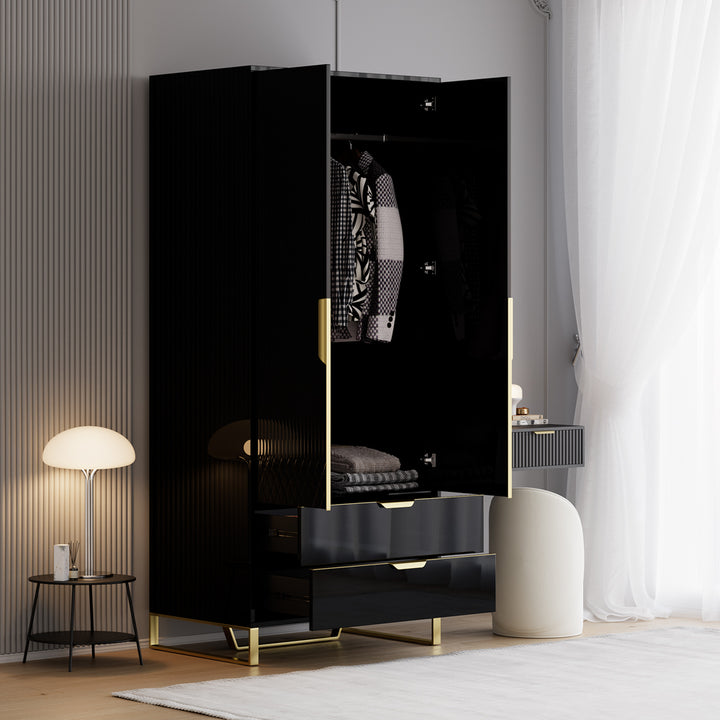 Aro Modern Black Tall Wardrobe with Storage Bedroom Clothing Armoire