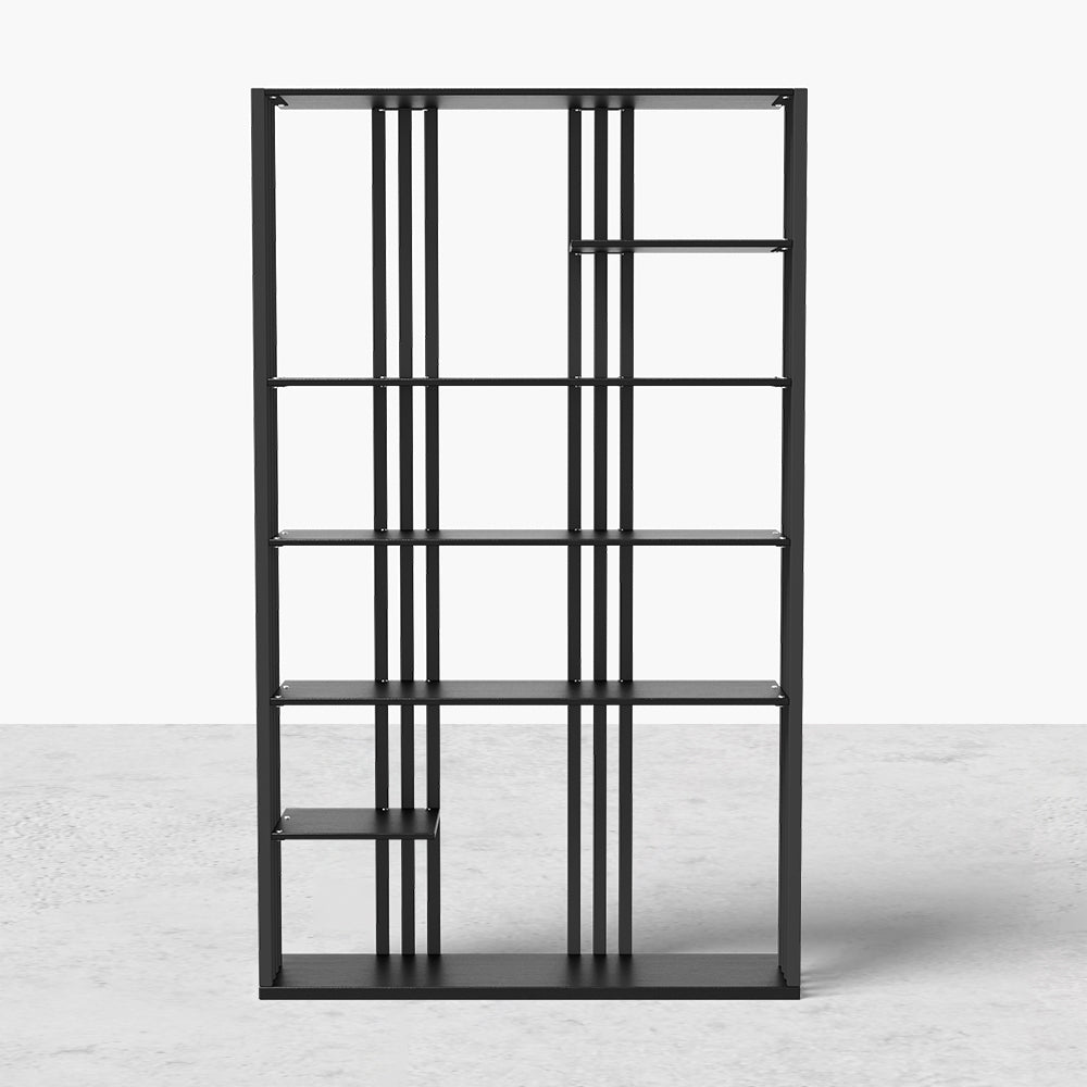 2000mm Modern Steel Etagere Bookshelf Display Shelving 6-Shelf in Black Tall Book Shelf