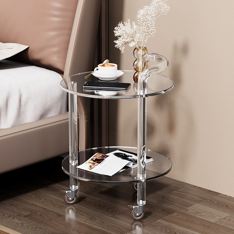 Modern Clear Acrylic Bar Cart with Wheels Rolling Serving Trolley with 2 Tiers & Handle