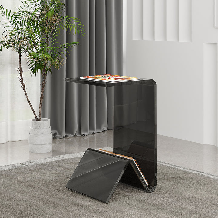 C-shaped Black End Table with Storage Acrylic Small Space Side Table