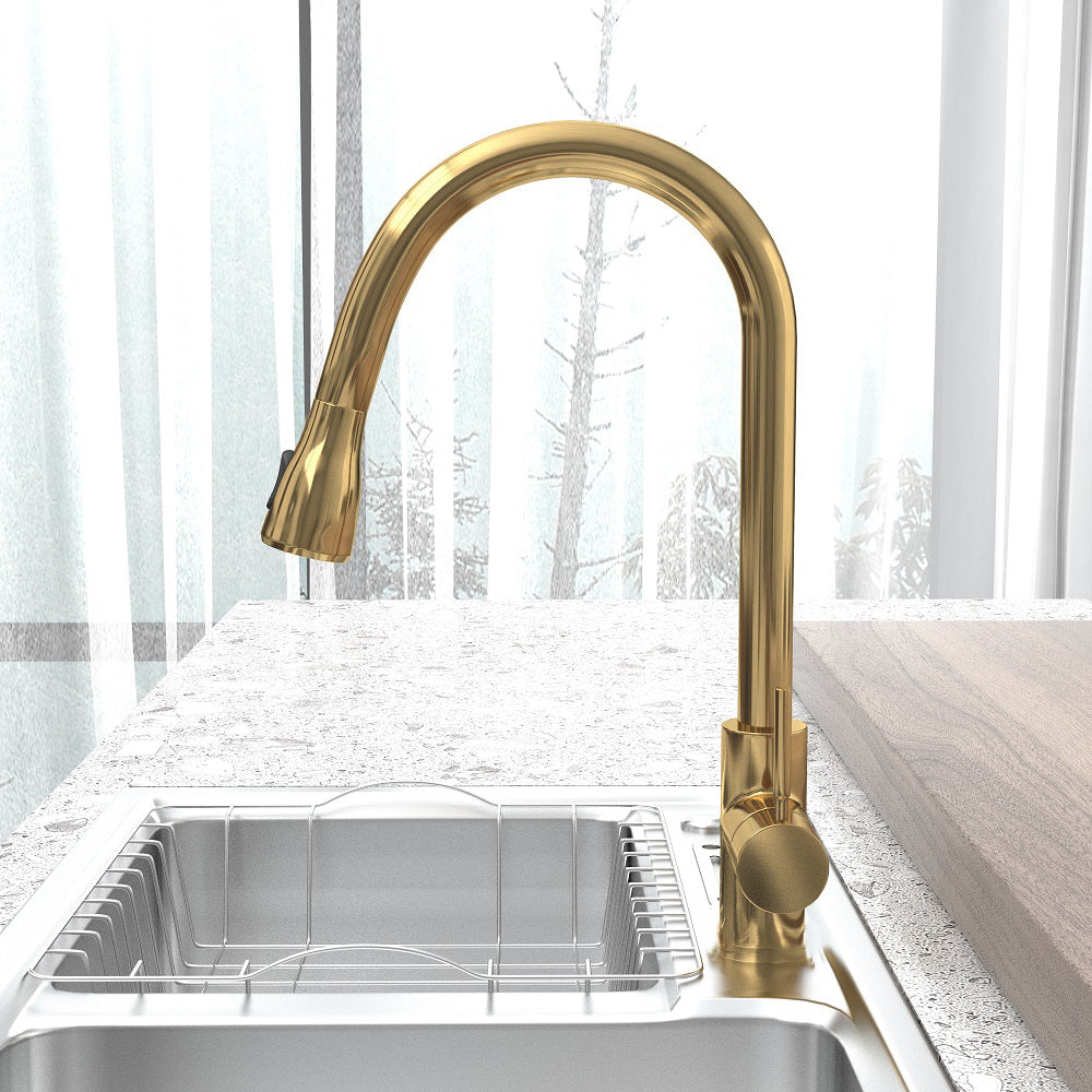 Pull Out Kitchen Tap Brushed Gold with Dual Function Sprayer