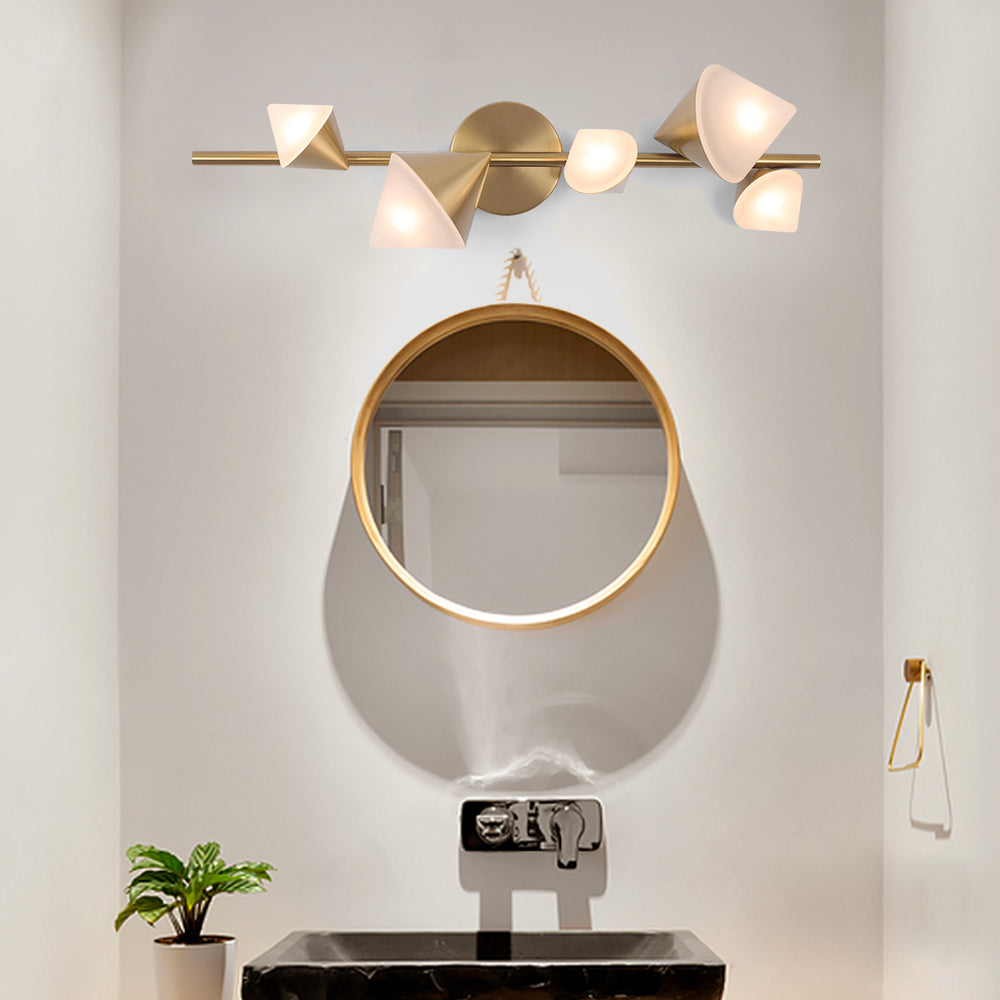 5-Light Modern Gold Bathroom Vanity LED Wall Light Fixtures with White Shade