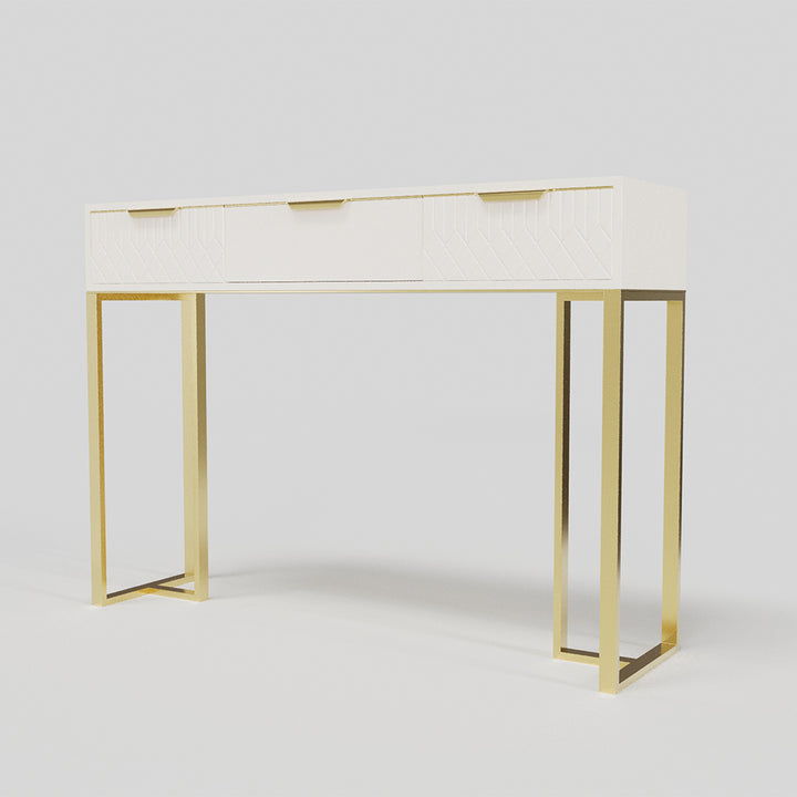 1200mm White & Gold Modern Console Table Rectangular Accent Table for Entryway 3 Drawers