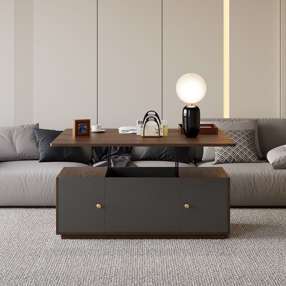 Modern Walnut Multi-functional Rectangle Lift-top Coffee Table Extendable with Storage