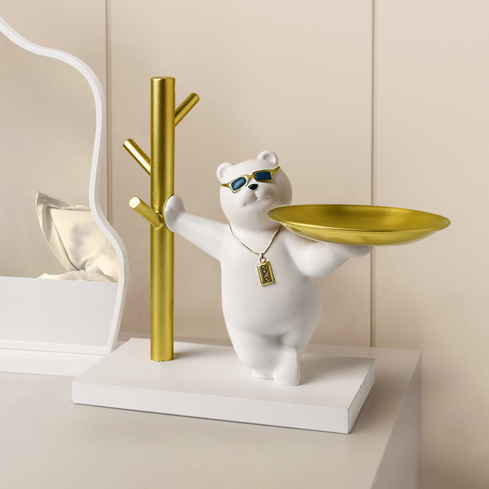 Modern White & Gold Resin Bear Decorative Storage Tray Holder Home Desk Animal Ornament