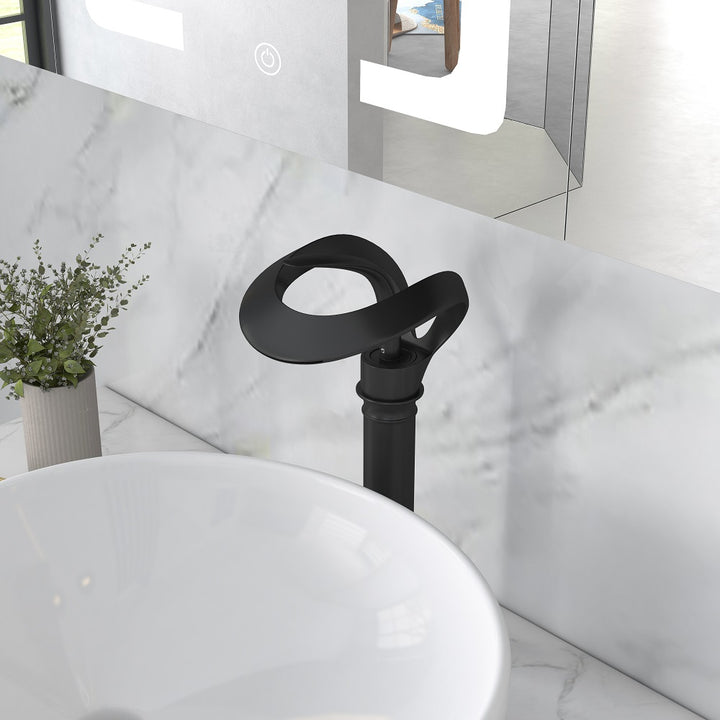 Modern Elegant Waterfall Bathroom Countertop Basin Tap Single Handle Solid Brass Black