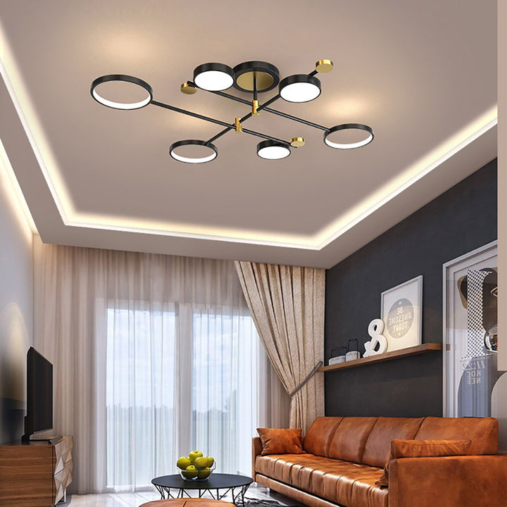 Nordic Style Semi Flush Mount Lighting Gold/Black Ceiling Light Fixture LED Ring