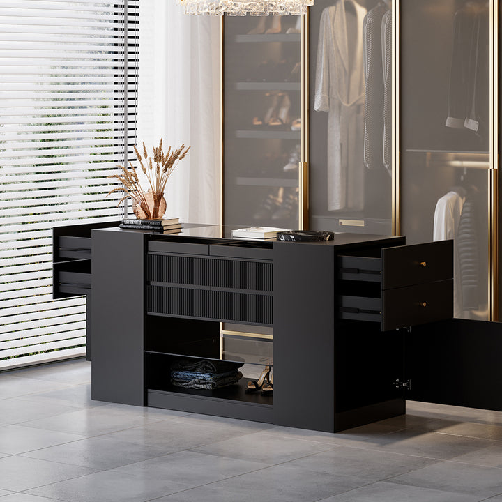 1530mmW Modern Black Dresser with Doors & Drawers Walk in Closet Island Jewelry Storage