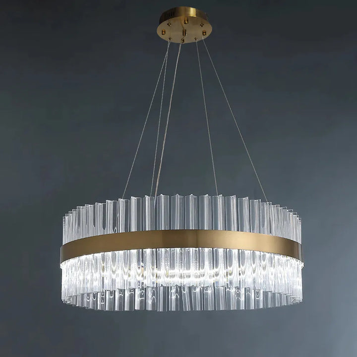 Fixedo Modern Glass Chandelier with Round Frame in Brass and Adjustable Cables