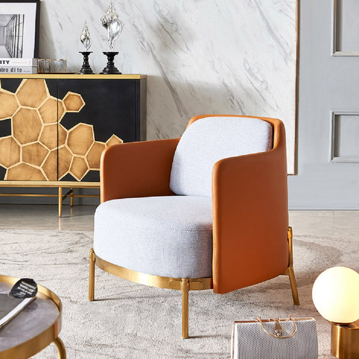 Orange & Gray Modern Accent Chair with Linen Upholstery for Living Room