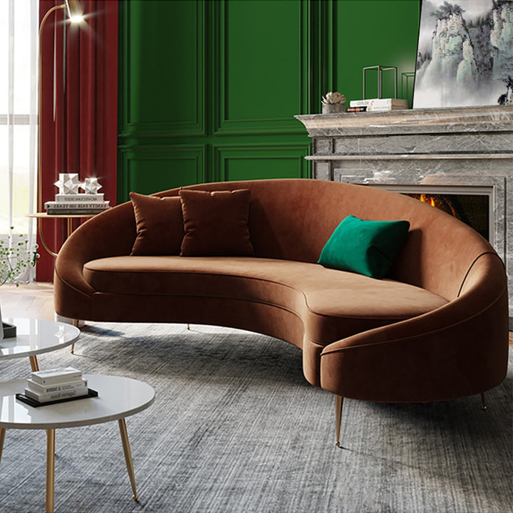 95" Velvet Curved Sofa Modern Bronze 3-Seater Couch with Solid Wood Frame