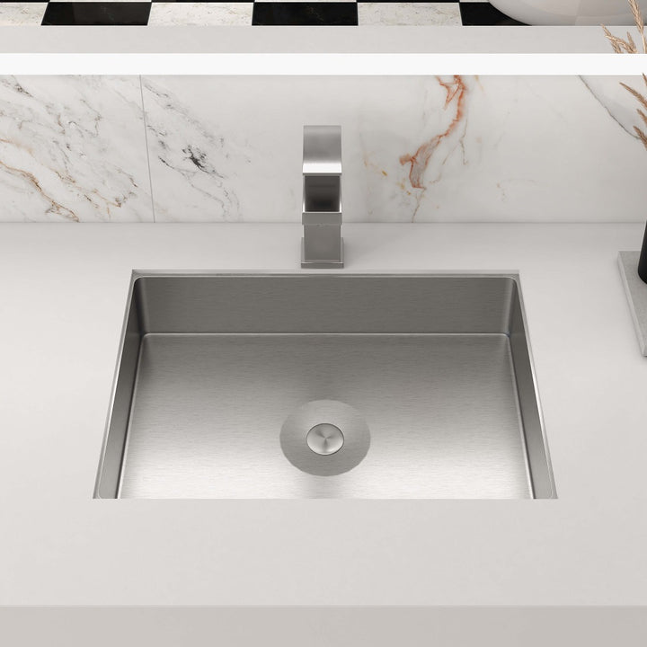 Brushed Nickel Modern Stainless Steel Rectangular Sink Undermount Bathroom Wash Sink