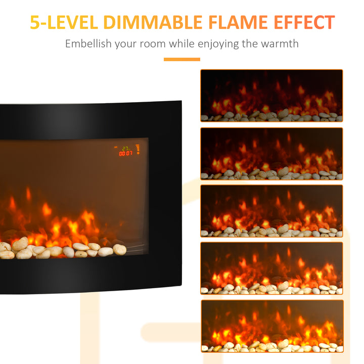 Led Wall Mounted Fireplace Curved Glass Electric Fire Place Fire Place 7 Colour Side Lights Slimline