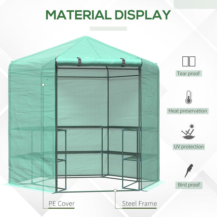 Hexagon Walk In Garden Greenhouse PE Planter Flower Growth with Zipped Door 225 x 194 x 215H cm