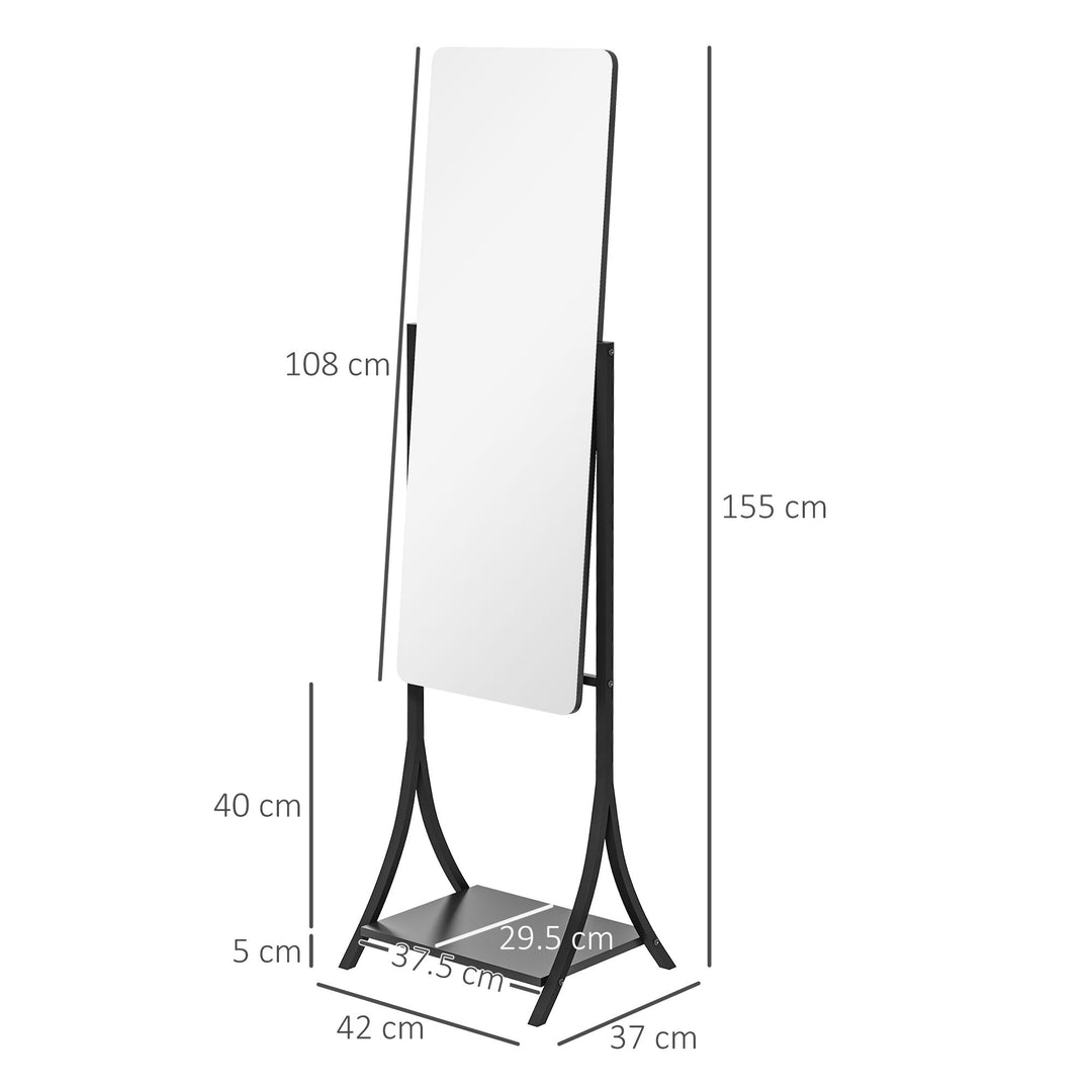 Free Standing Full-Length Mirror with Storage Shelf