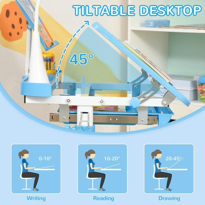 Kids Study Desk and Chair Set w/ Adjustable Height